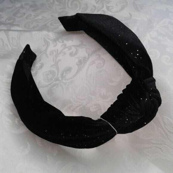 J. Crew Crewcuts Black Velvet Glitter Gold Sparkle Knotted Headband Soft NEW - Picture 2 of 5